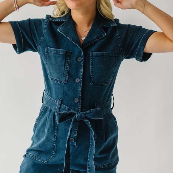 The Fleming Tie Denim Jumpsuit in Black - Picture 8 of 8